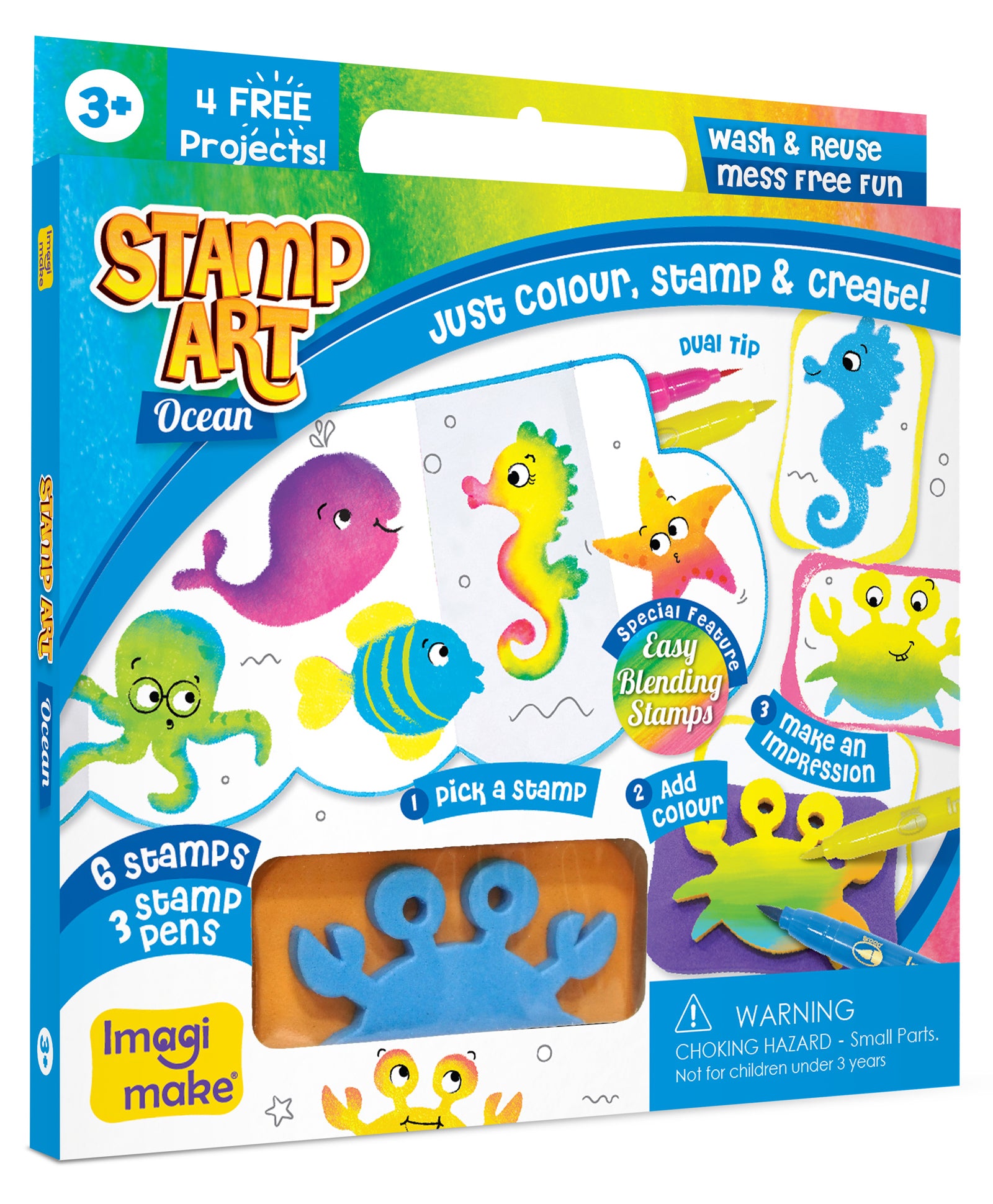Imagimake Stamp Art Ocean Coloring & Stamping Set for Kids - Multicolor