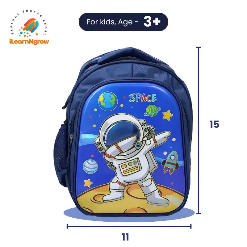 space theme kids backpack with astronaut print and multiple compartments