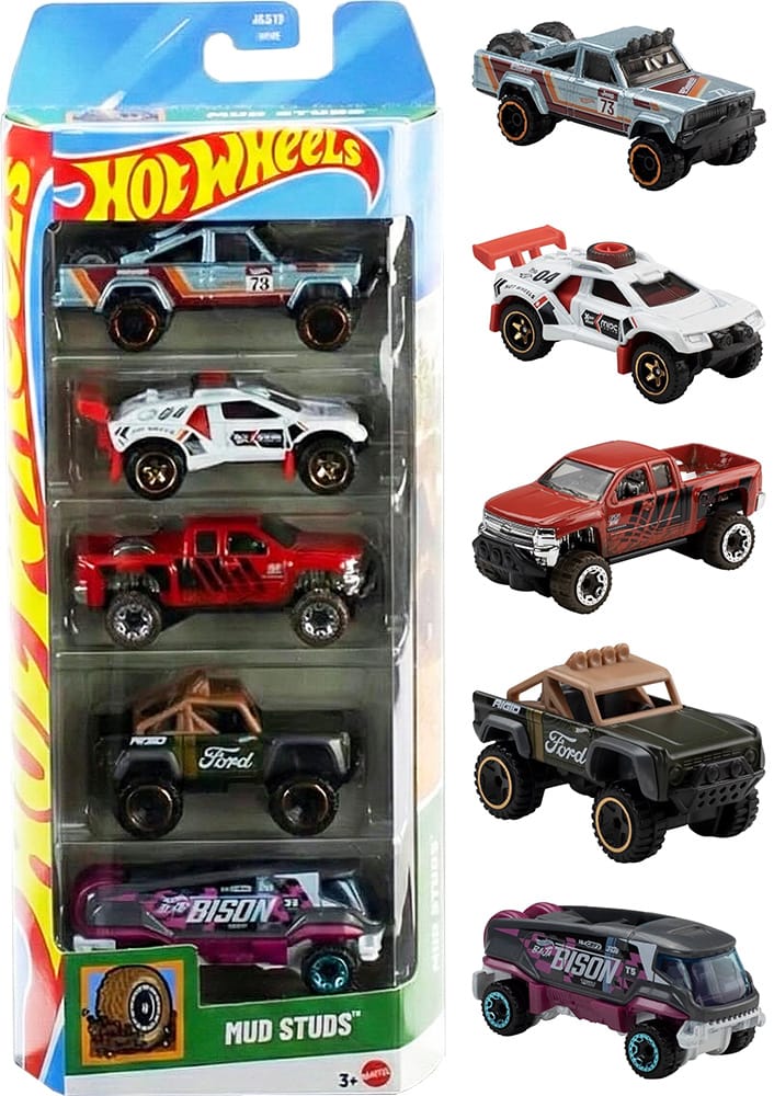 Hot Wheels - Set of 5 Cars - Pack of 2 Set - HW Mud Studs & HW Batman - 1806-95NJ