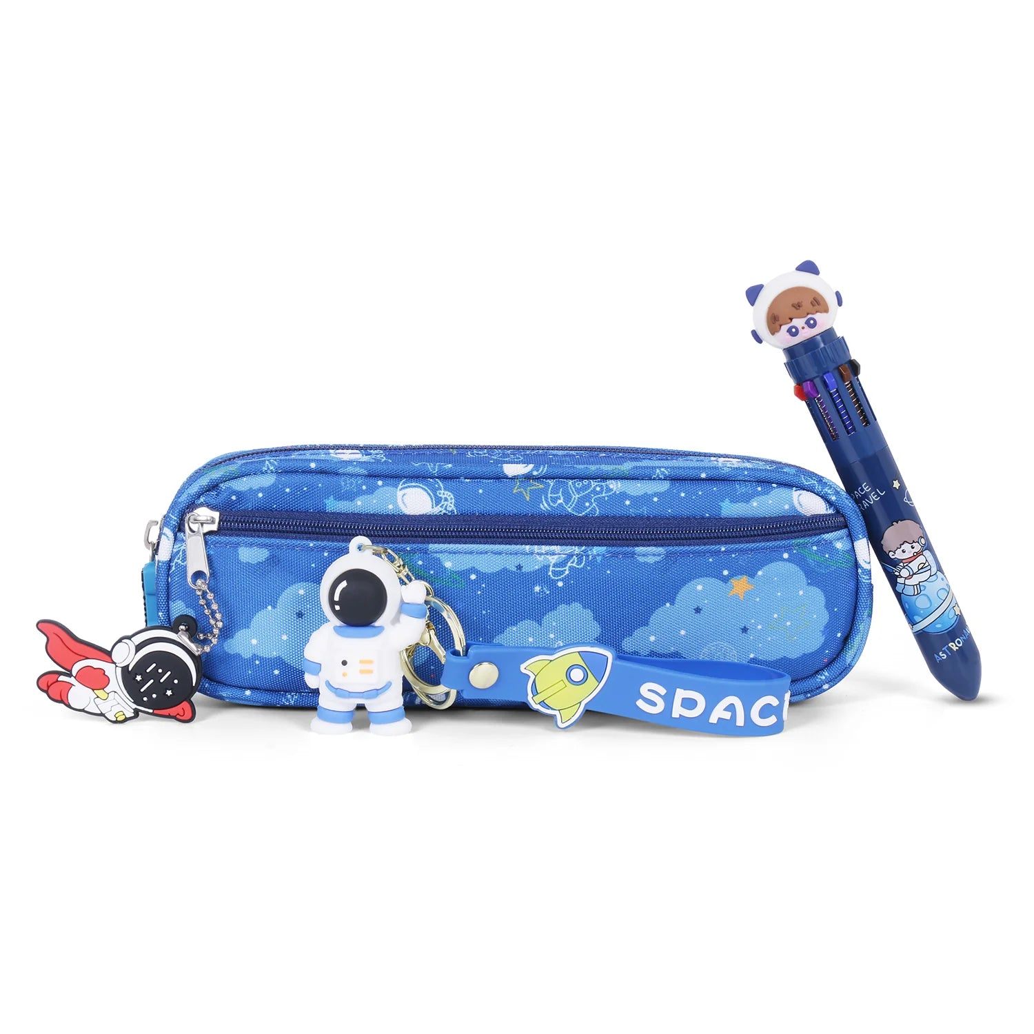 Stationery Set : astronaut Pencil Pouch, PU Material Waterproof & Durable Stationery, for Boys Girls (Blue)