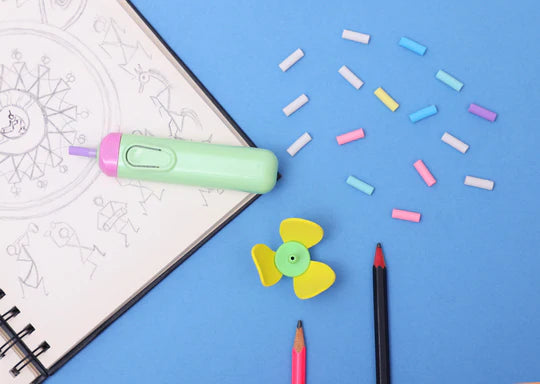 ilearnngrow Adorable Electric Erasers with Fan & 30 Refills – Set of 1 for Kids & Artists, Battery-Operated Automatic Eraser