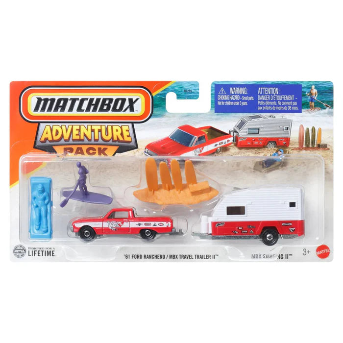 Matchbox Adventure Pack 2025 - Pack of 2 Pcs - 61 Ford Ranchero & MBX Travel Trailer II + Harry Potter Beauxbaton Carriage & Carrosse De Beauzbatons - H1235
