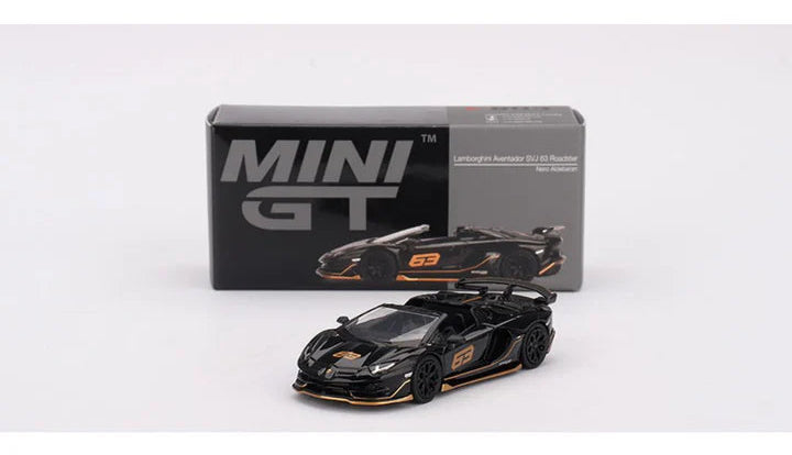 MINI GT Imported Edition Lamborghini Aventador SVJ63 Roadster - Nero Aldebaran - Box Edition - #803