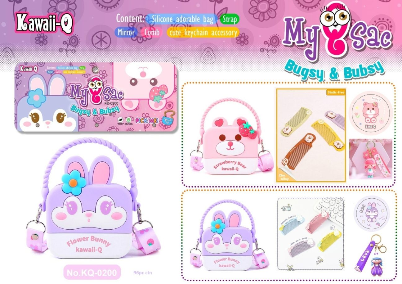 Kawaii - Bunny Sling Bag with Key Ring, Comb & Mirror For Kids - Multicolor