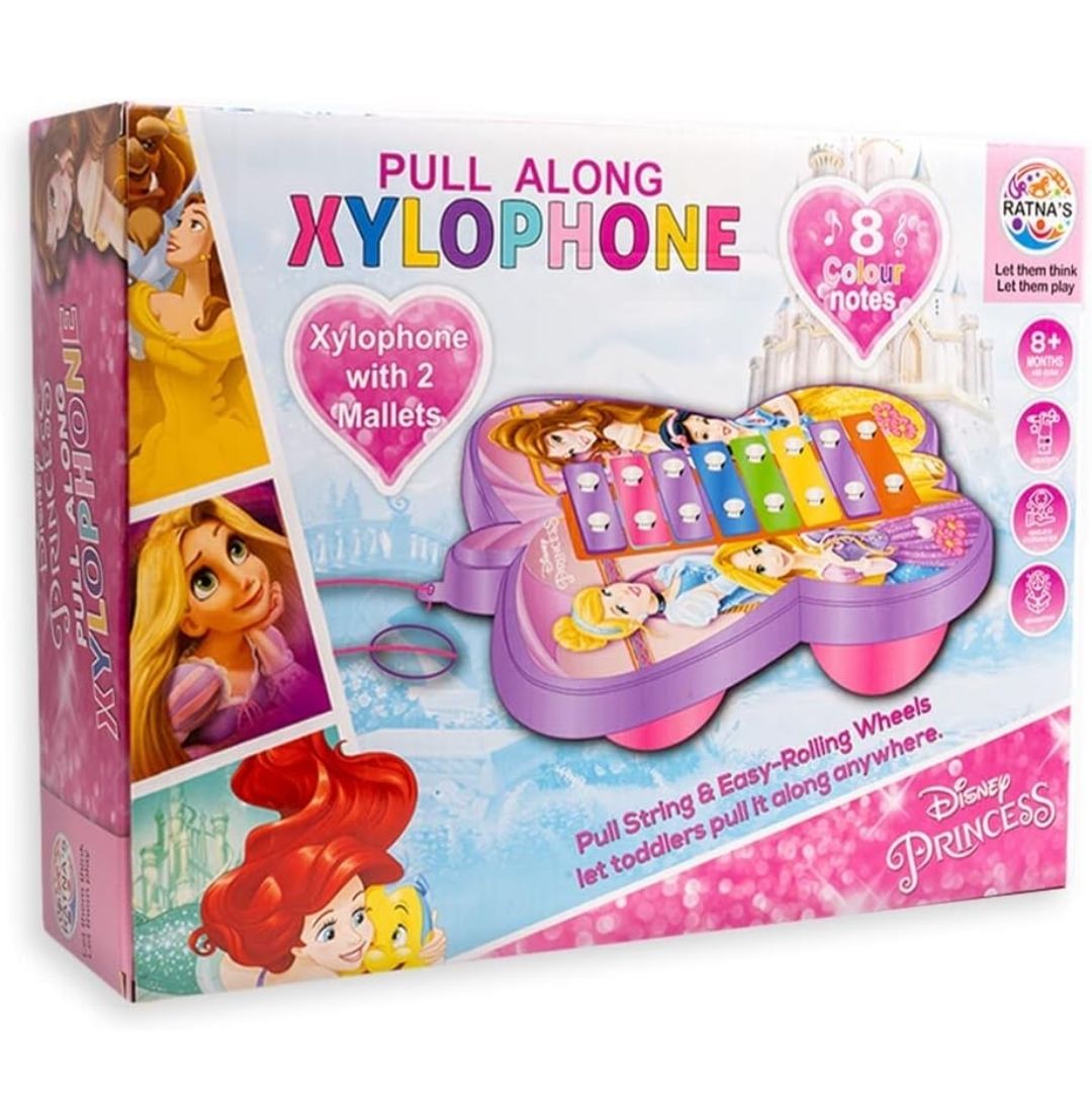Ratnas Princess Pull Along Xylophone with 8 Color Notes & 2 Mallets to Play for Kids - Multicolor