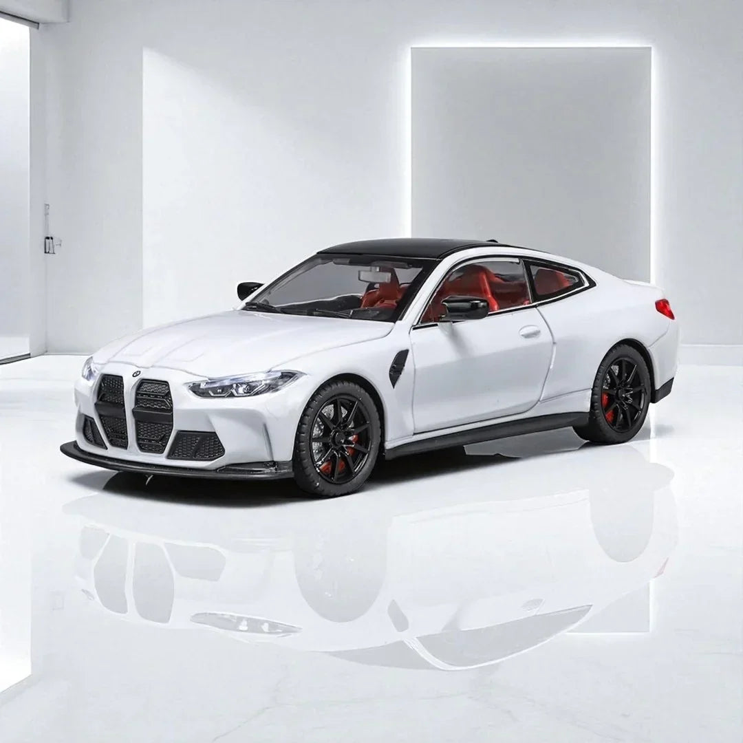 Joy Junction 1:24 BMW M4 Die-Cast Car Model – White Finish | Openable Doors, Pull-Back Action, Lights & Sound (JJ267)