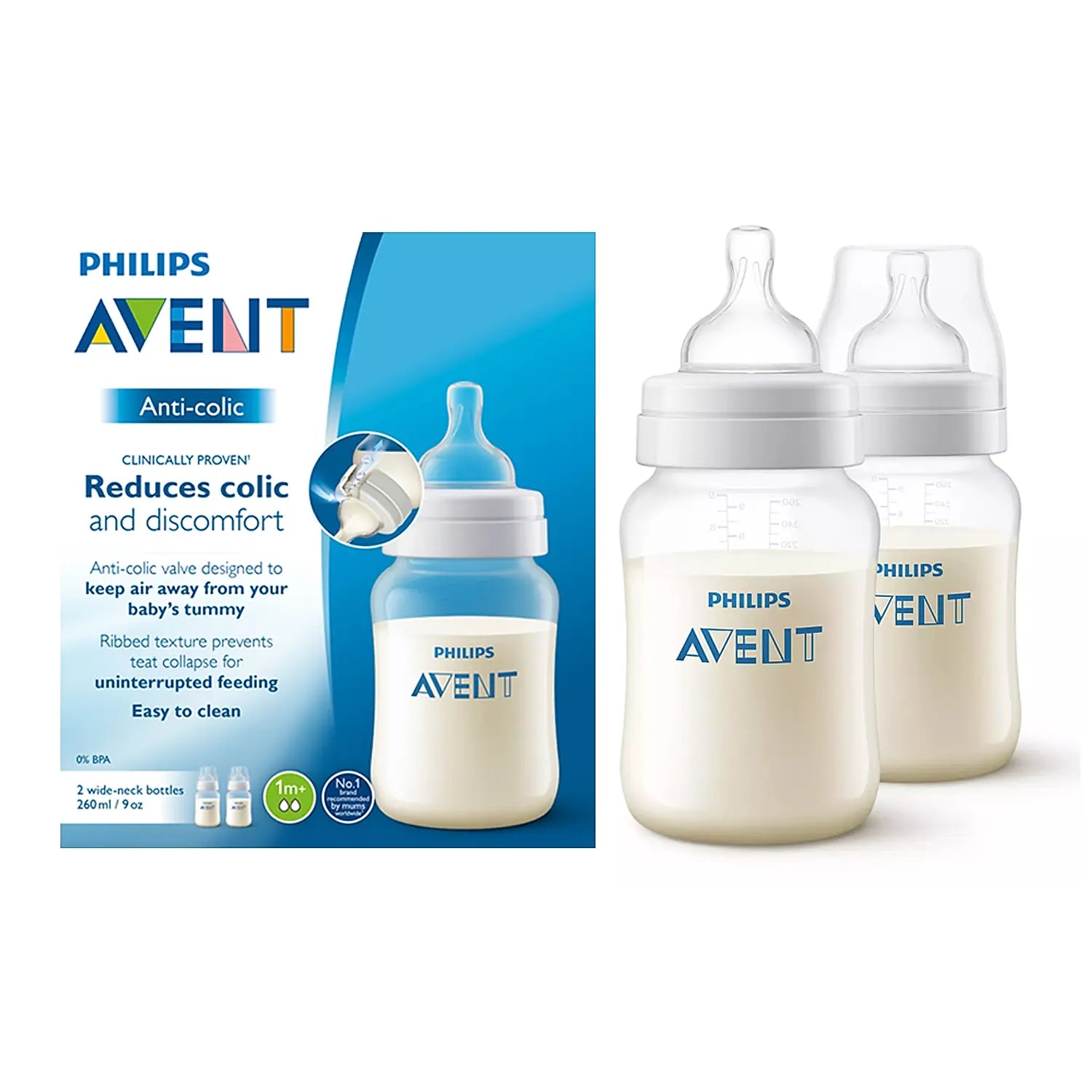 Philips Avent (1M+) Anti-colic baby bottle SCF813/20 | SCY103/20 | 260Ml 9oz ( Cordlife )