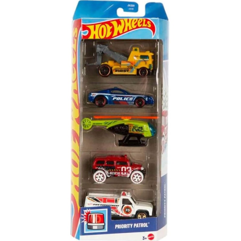 Hot Wheels - Set of 5 Cars - Pack of 2 Set - HW Priority Patrol & HW Formula 1 - 1806-95NJ