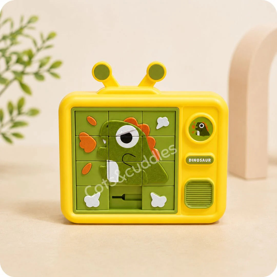 Cots and Cuddles 2-in-1 Mini TV Slide Puzzle & Abacus Toy for Kids | Dino & Duck