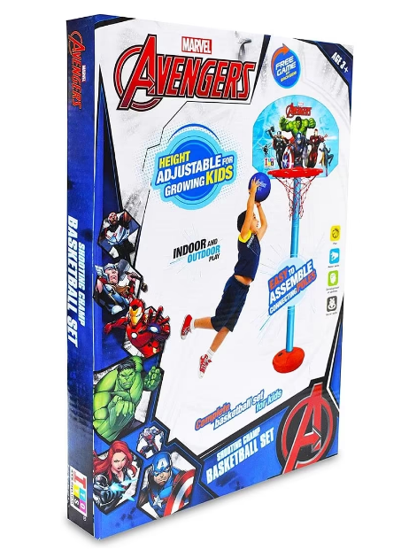 IToys Marvel Avengers shooting champ basket ball set, standing basket ball for growing kids - Multicolored