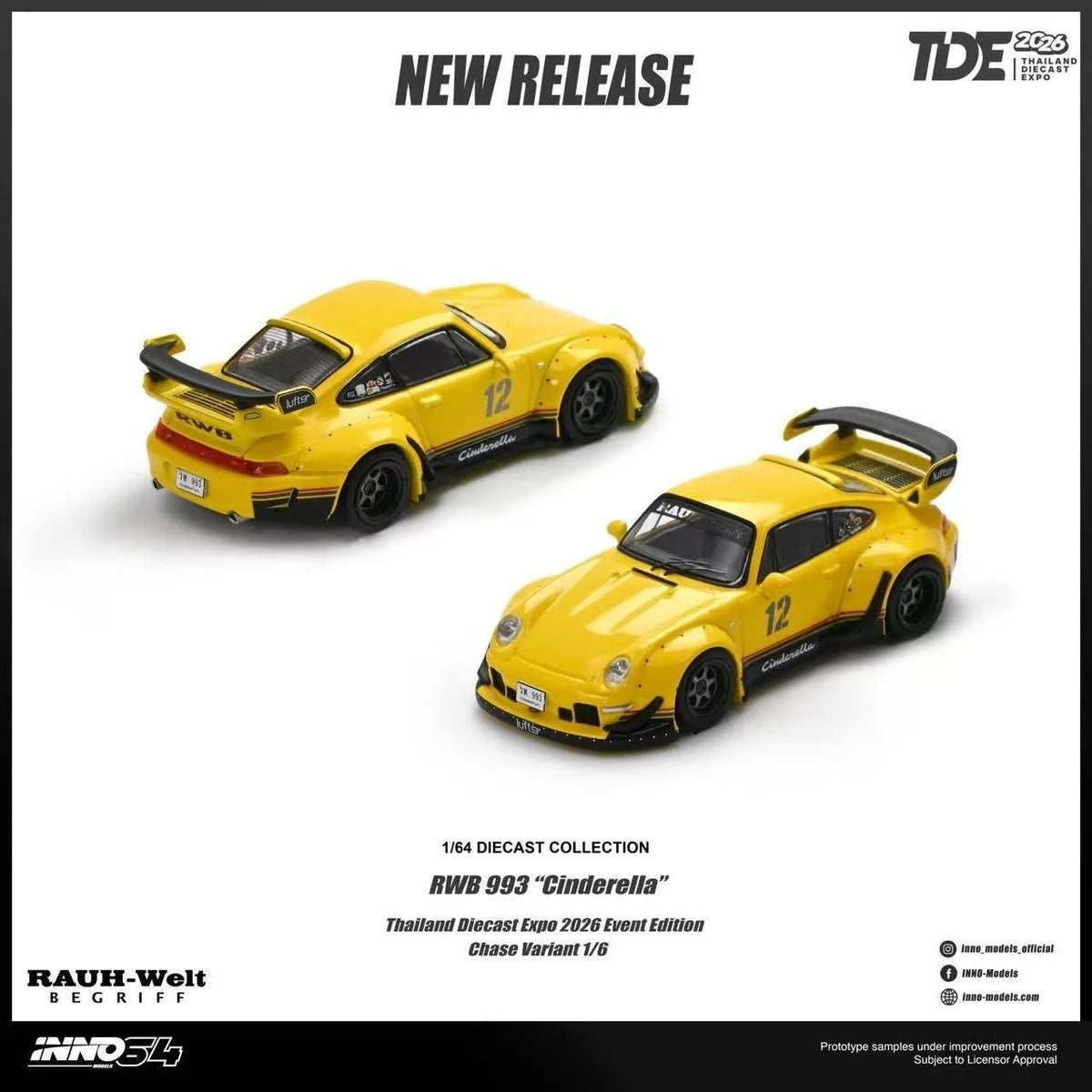 INNO64 Porsche RWB 993 Yellow Cinderella Livery – TDE 2026 Edition | 1:64 Scale Premium Die-Cast Model Car