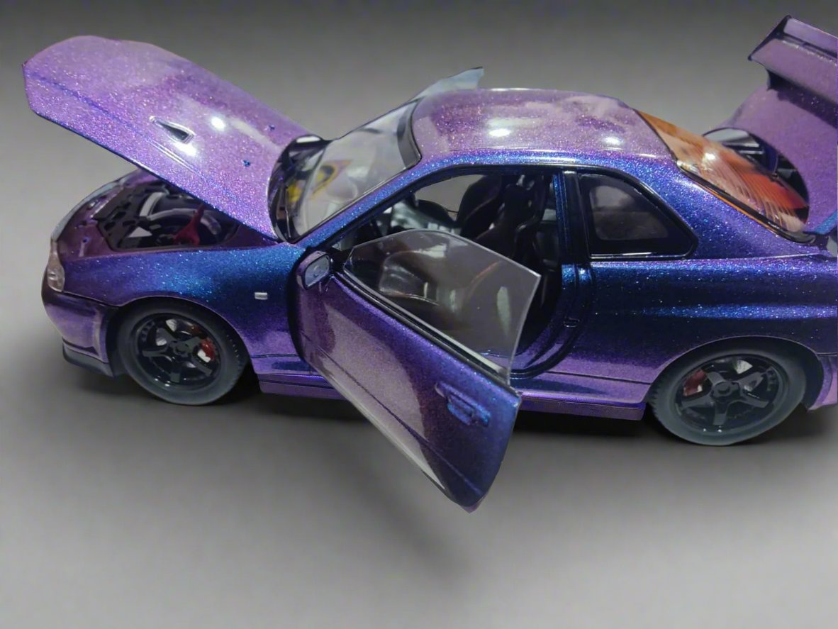 Nissan Skyline GT-R in Blue Purple Model Toy Car Opening Doors 1:24 Scale
