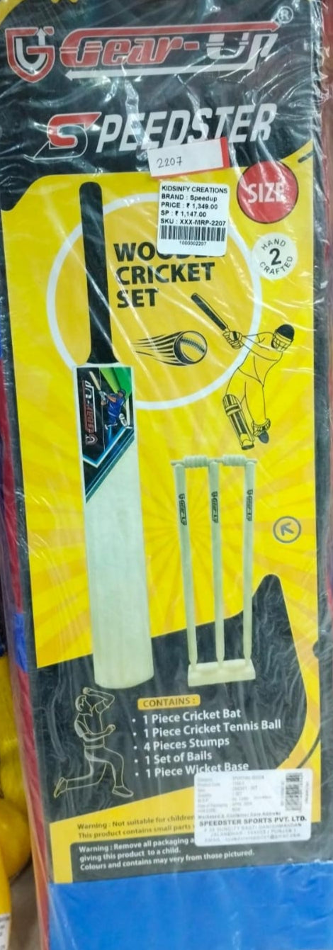 Gear-Up Speedster Wooden Cricket Different Size Set for Kids Above 10 year - Multicolour