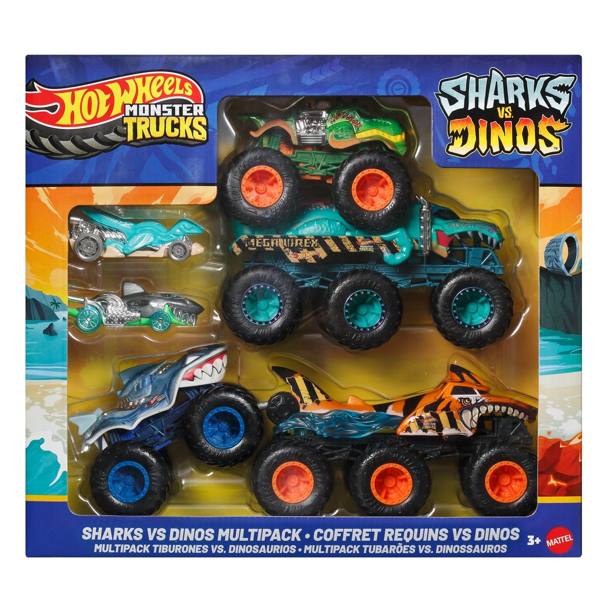Hot Wheels Monster Trucks Sharks vs Dinos 6-Pack – Big Rigs, Monster Trucks & Die-Cast Cars (Imported Multipack)