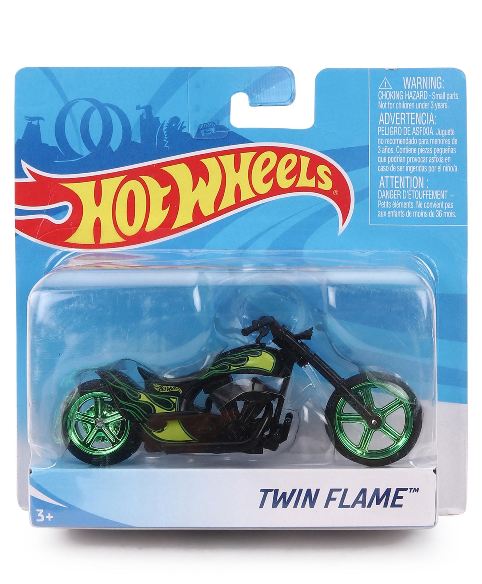 Hot Wheels Die Cast Free Wheel Twin Flame Bike - Green & Black
