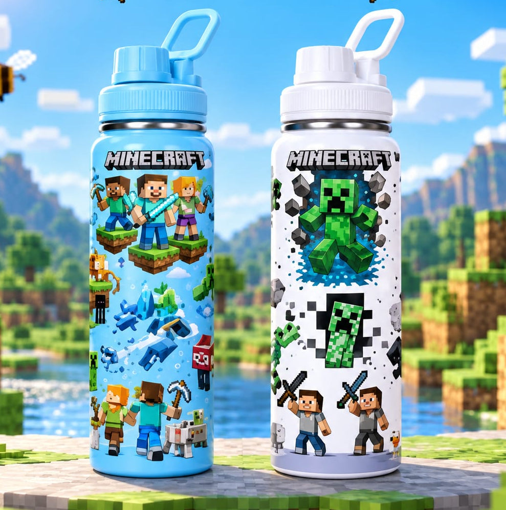 Cartoon Themed 750ml Straw Water Bottle | Assorted | Flip-Top Hydration Bottle with Graphic Print