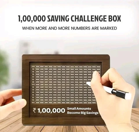 Cots and Cuddles Wooden Piggy Bank for Kids & Adults | 1,00,000 Savings Challenge Money Box with Tracker | Brown