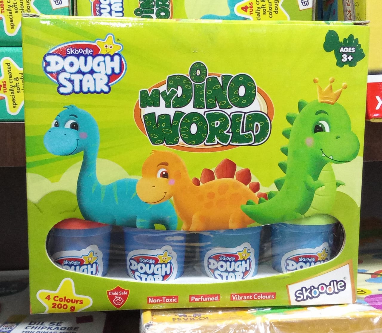Skoodle Dough Star My Dino World For Kids - 4 Colors 200gm - Color & Design May Vary