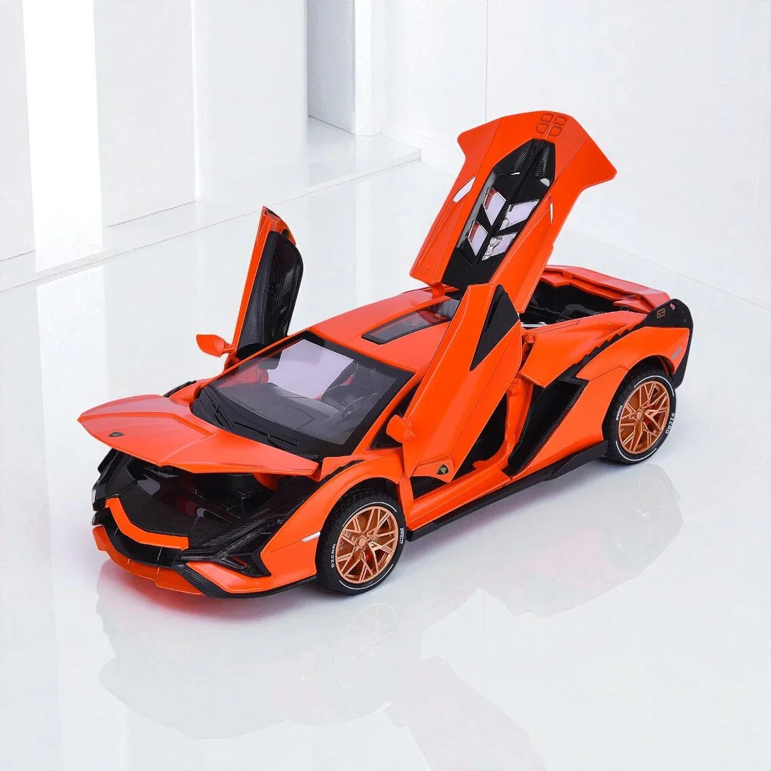 JOY JUNCTION 1:24 Lamborghini Sian FKP 37 Die-Cast Model Car – Orange | Openable Doors, Pull-Back Action, Lights & Sound