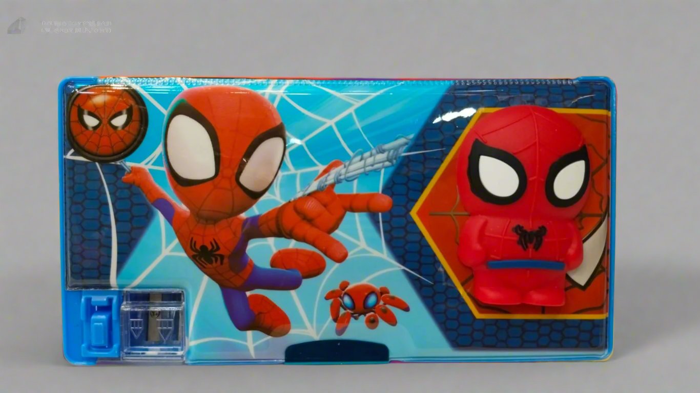 3D Spiderman Sponge Pencil Box for Kids| Double Sided Pencil Box with Sharpener Art Plastic Pencil Box