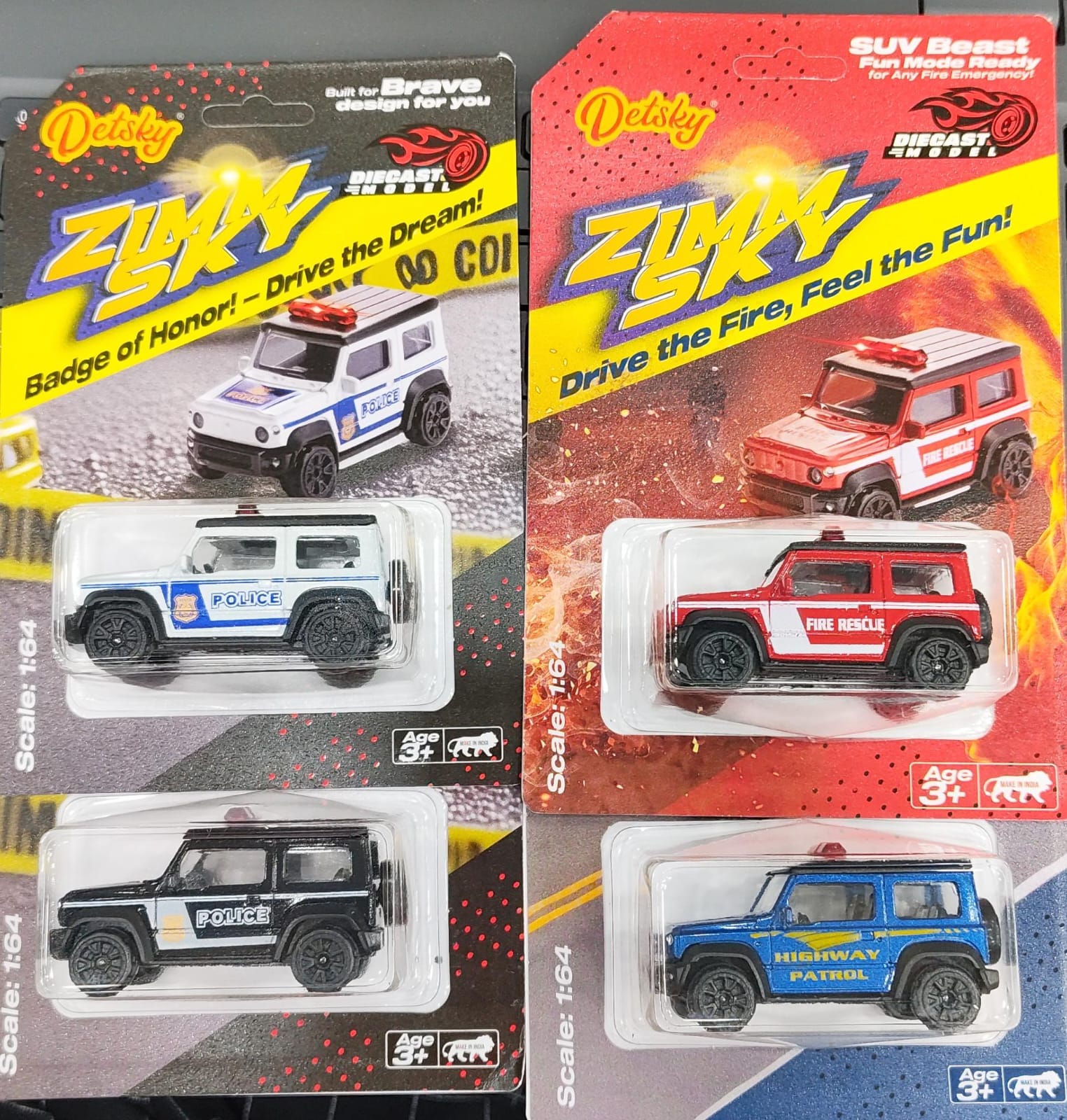 Detsky Premium Zimmy Die Cast Car – Multicolor - Pack of 4 Pcs Assorted Color