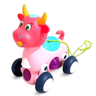 Pull Along Cartoon Animal Figure Toy - 360 Degree Rotating Electric Animal Toy Play Set with Colorful Flashing Lights and Music for Kids