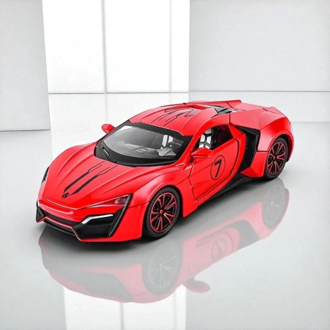 JOY JUNCTION 1:24 Lykan Hypersport V12 W Motors Die-Cast Model Supercar Car – Red| Openable Doors, Lights & Sound, Pull-Back Action (JJ265)