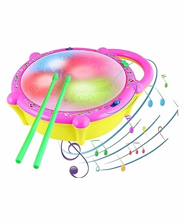 Battery Operated 3D Flash Drum Toy with Flash Light & Music Effects | Dynamic Musical Instrument Toy with 2 Mallets for Toddlers