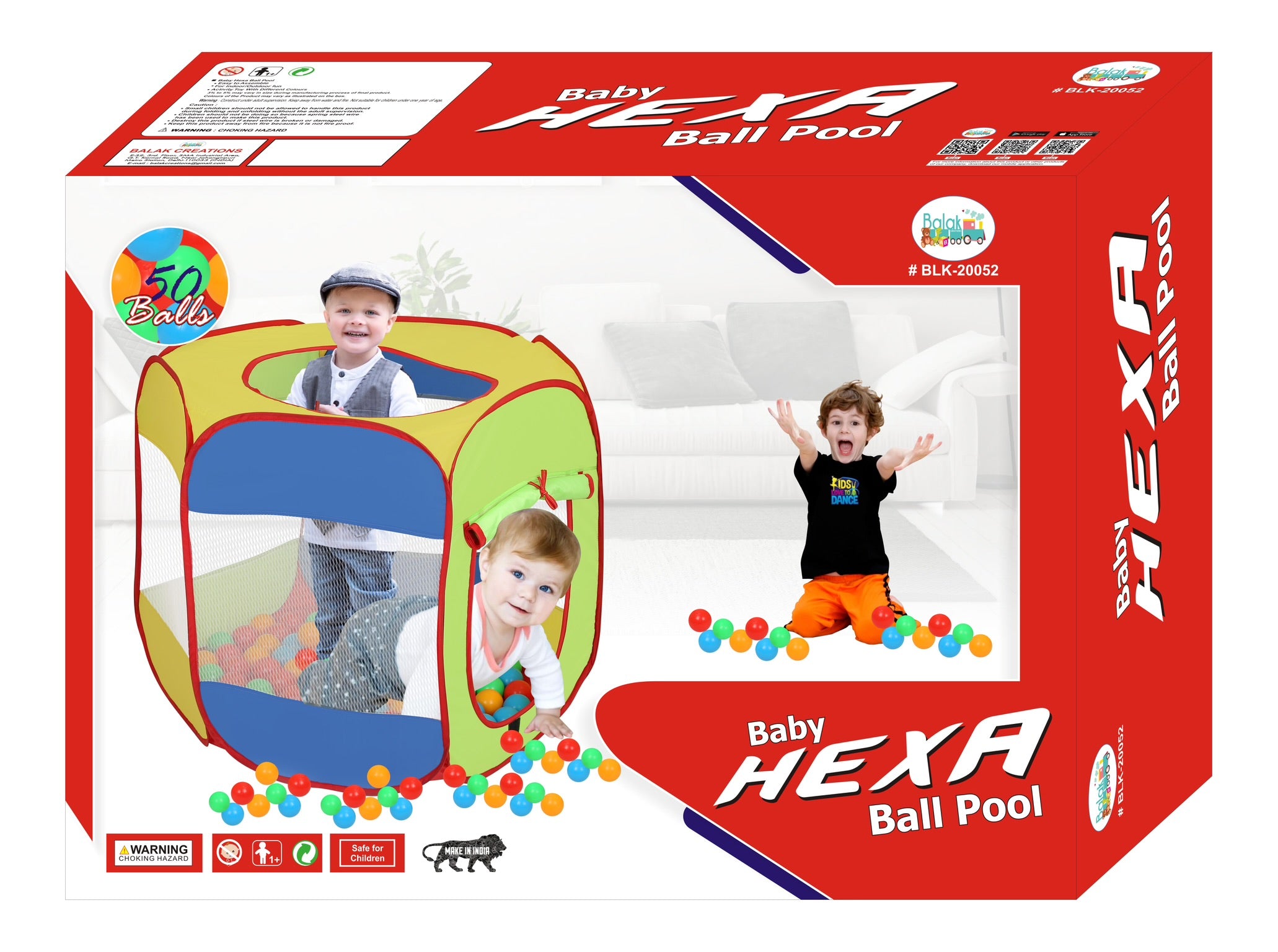 Balak Baby Hexa Ball Pool - With 50 Balls Included - Multicolor