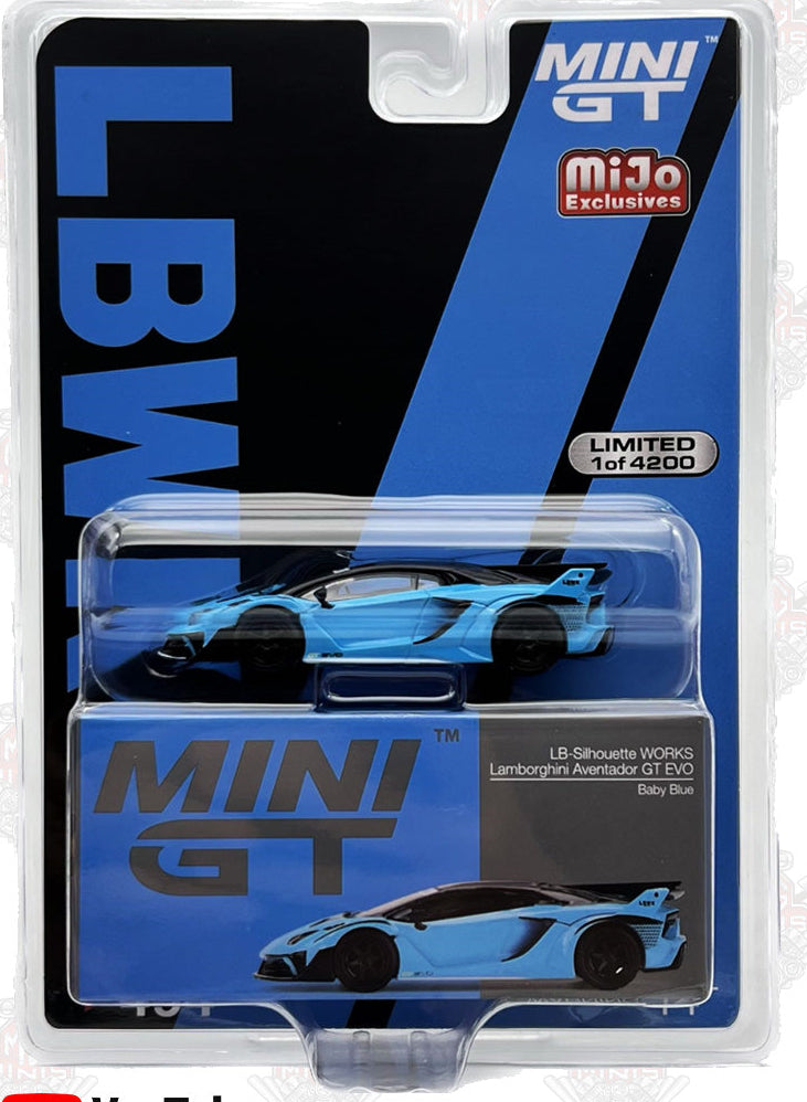 MINI GT Imported Premium - #494 - LB-Silhouette Works Lamborghini Aventador GT EVO - Baby Blue - Blister Pack