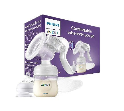 Philips Avent Comfort Manual Breast pump, Natural Motion technology, combines suction and nipple stimulation, soft cushion adapts to all size, SCF430/01