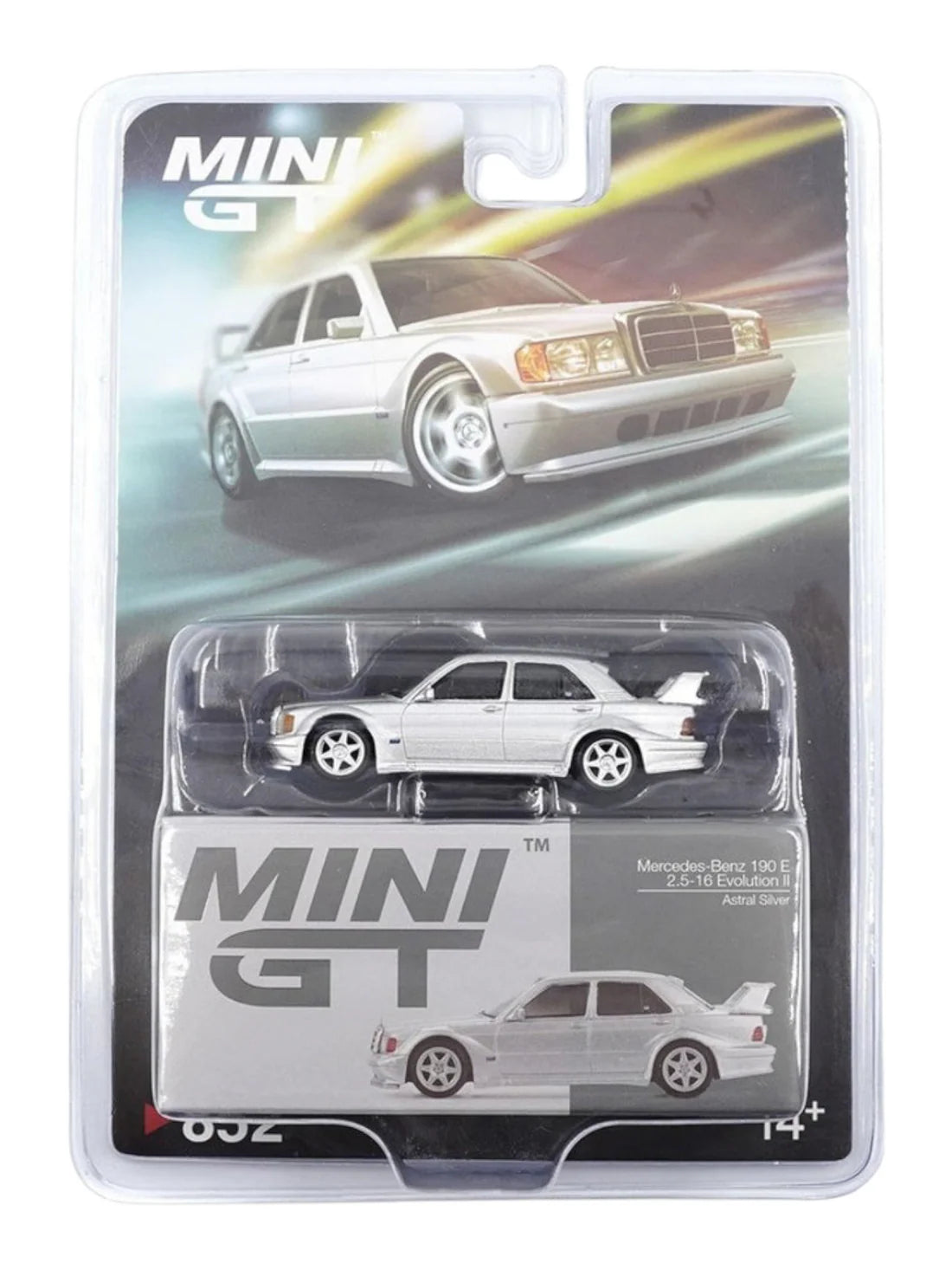 MINI GT Imported Premium - #852 - Mercedes-Benz 190 E 2.5-16 Evolution II - Astral Silver - Blister Pack