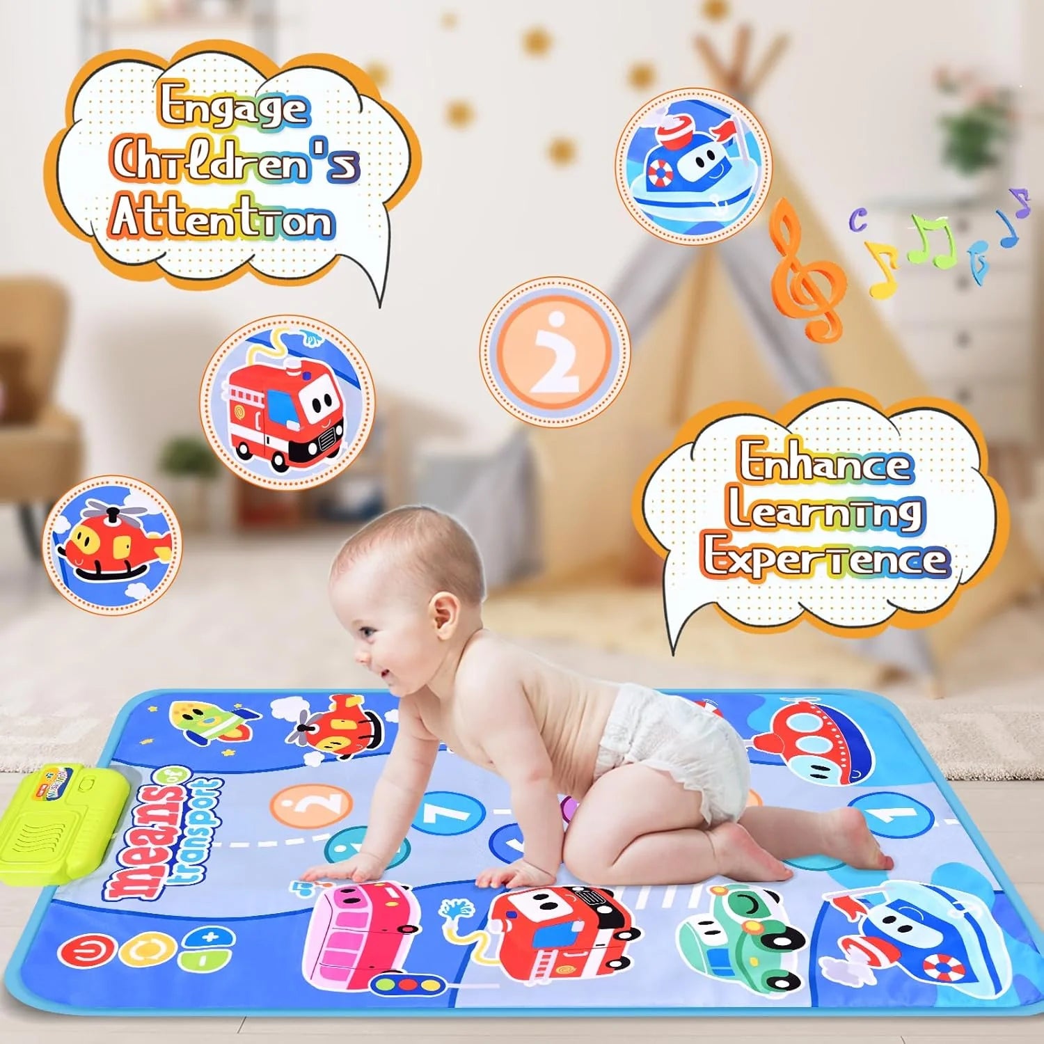 Cots and Cuddles Animal & Marine Theme Baby Toddler Musical Mat - Multicolor