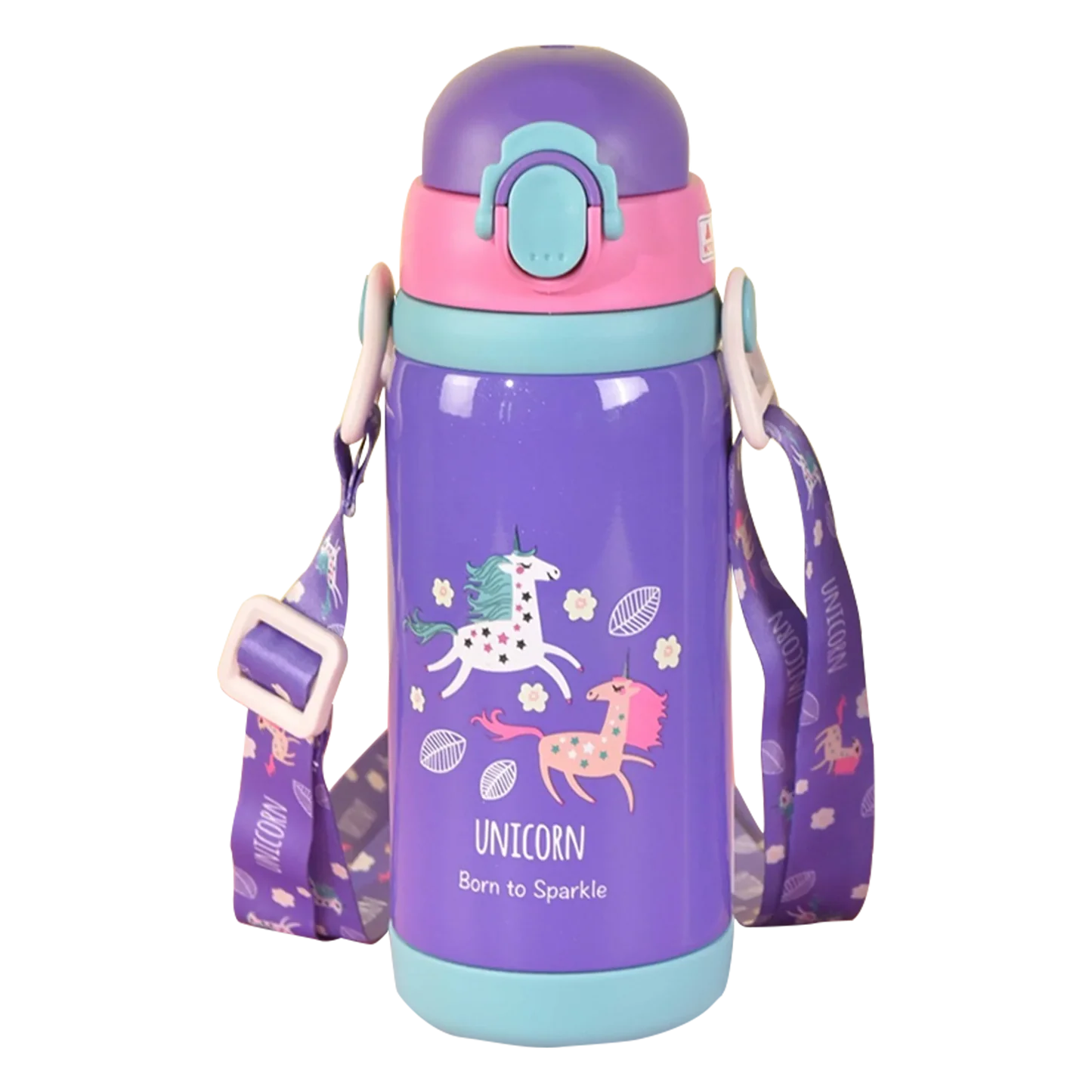 Unicorn Theme Hot & Cold Water Bottle for Kids – Double Walled Thermos Flask Vacuum Insulated Stainless Steel Bottle – Dual Cap Bottle with Straw & Wide Mouth Cap (450 ML)