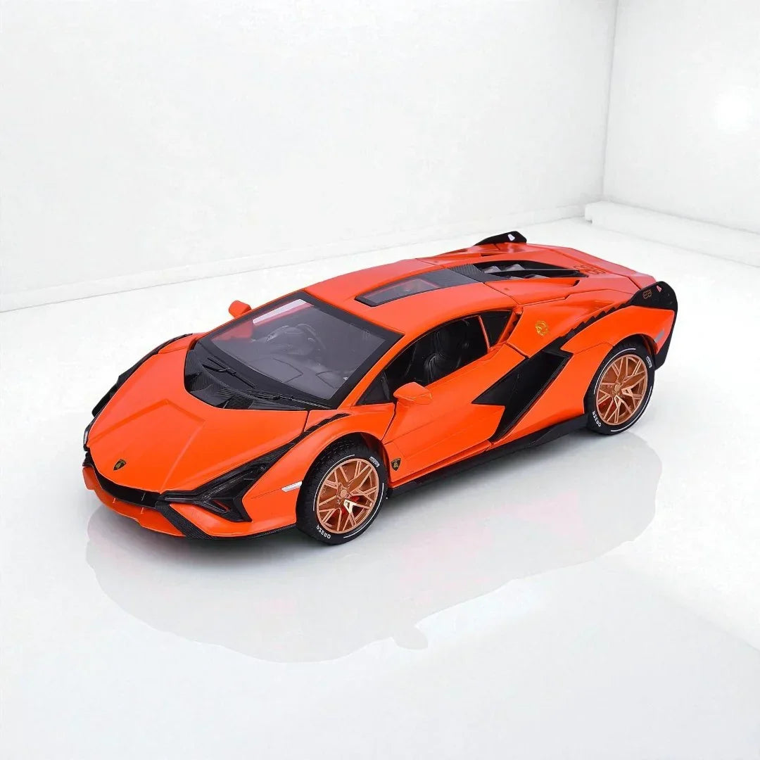 JOY JUNCTION 1:24 Lamborghini Sian FKP 37 Die-Cast Model Car – Orange | Openable Doors, Pull-Back Action, Lights & Sound