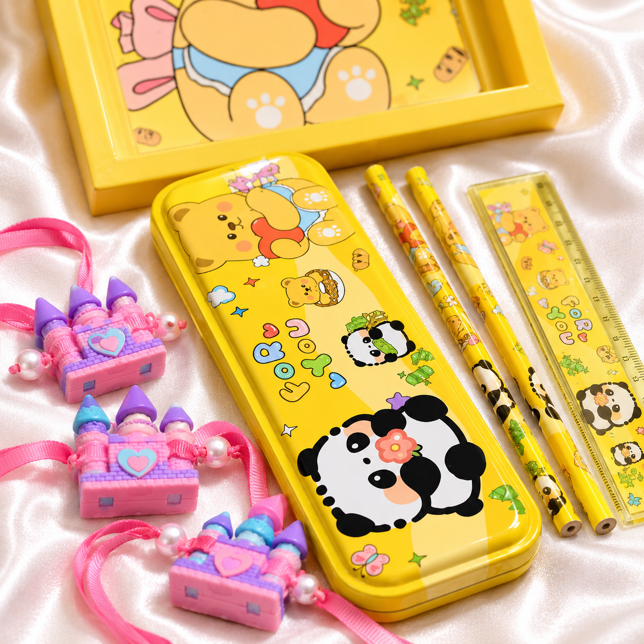 iLearnNGrow Panda Theme Stationery Rakhi Combo – Cute Panda Pencil Box Set with Rakhi for Kids
