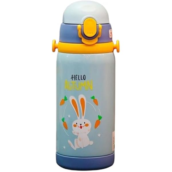Cartoon Design Stainless Steel Dual Cap Hot & Cold Water Bottle For Kids - 450ml - Multicolor
