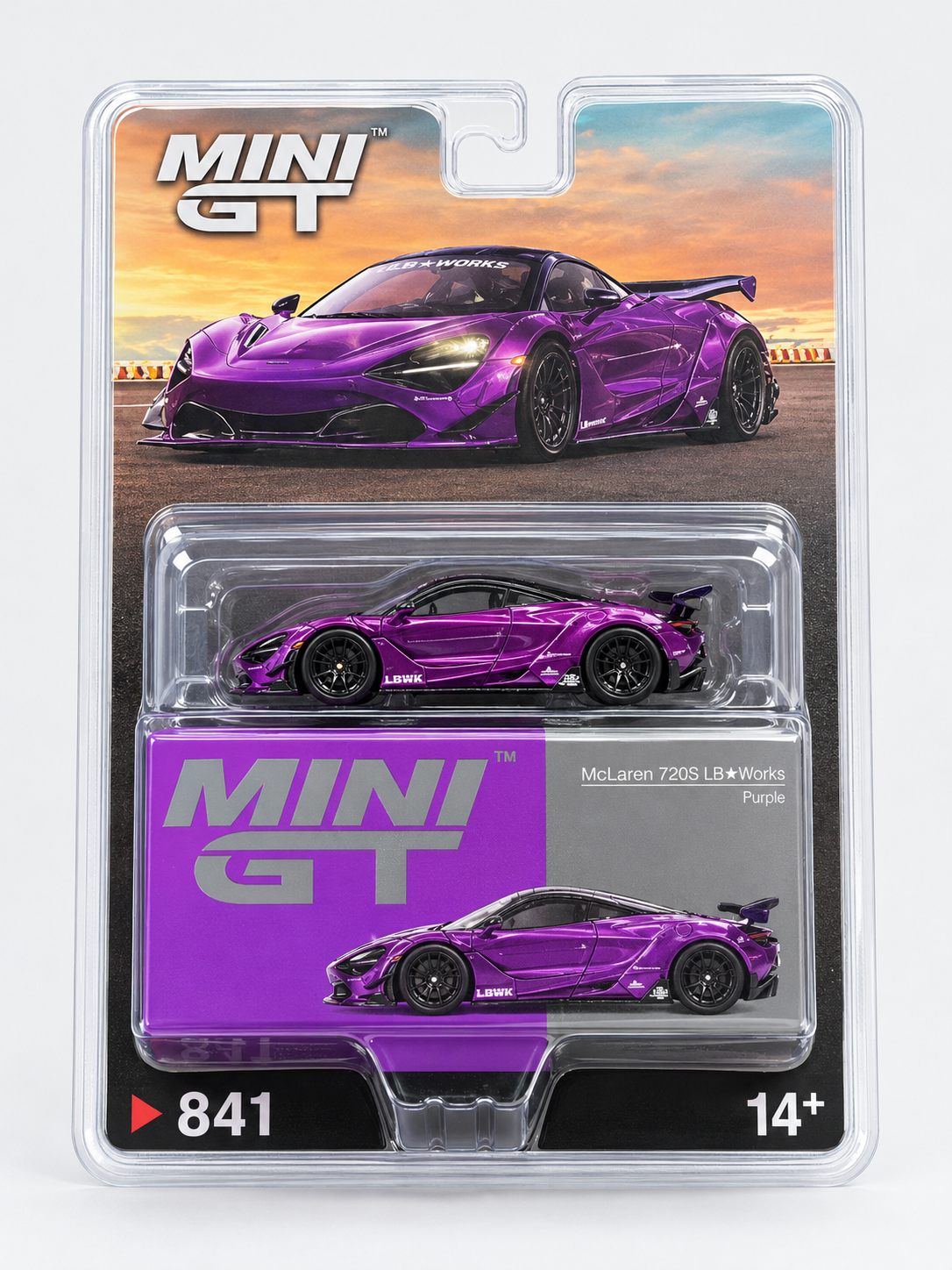 MINI GT Imported Edition - #841 - McLaren 720S LB Works | Purple | Blister Pack