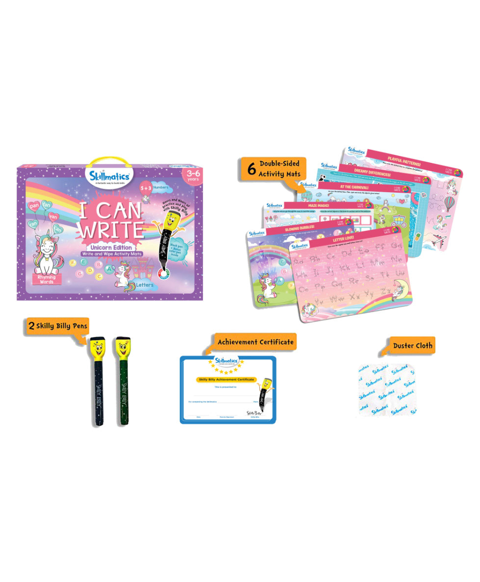 Skillmatics I Can Write Unicorn Edition Activity Mats Educational Game - Multicolor