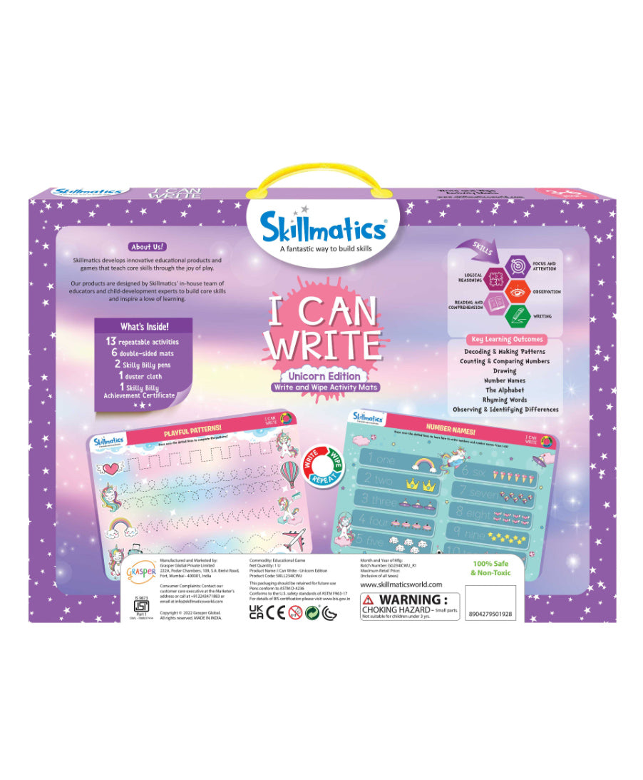 Skillmatics I Can Write Unicorn Edition Activity Mats Educational Game - Multicolor