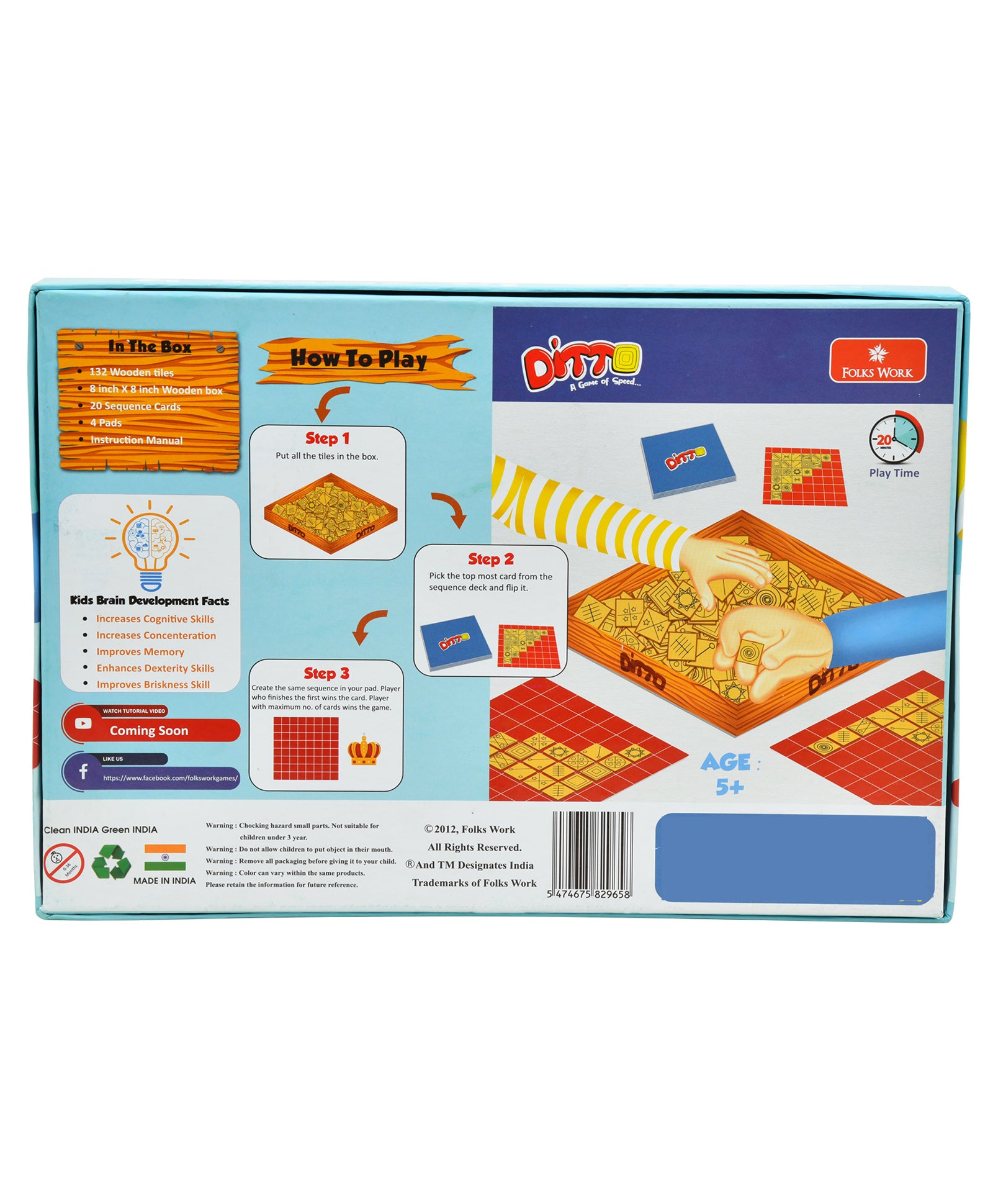 Folks Work DITTO Board Game - Wooden Tile Strategy Game for All Ages