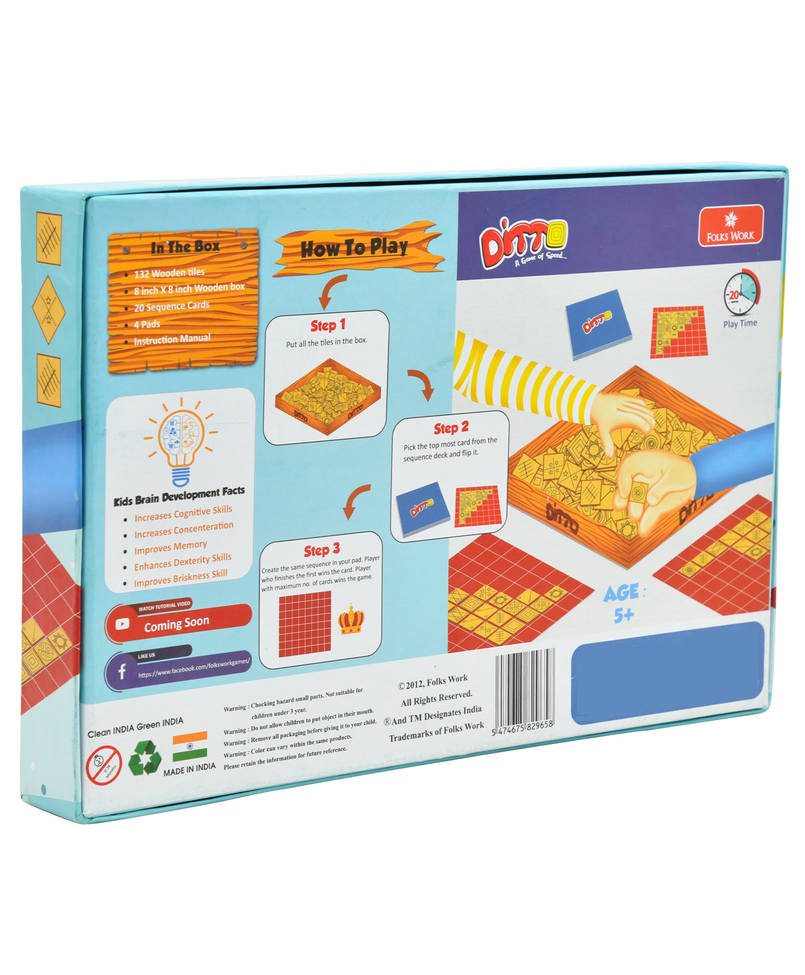 Folks Work DITTO Board Game - Wooden Tile Strategy Game for All Ages