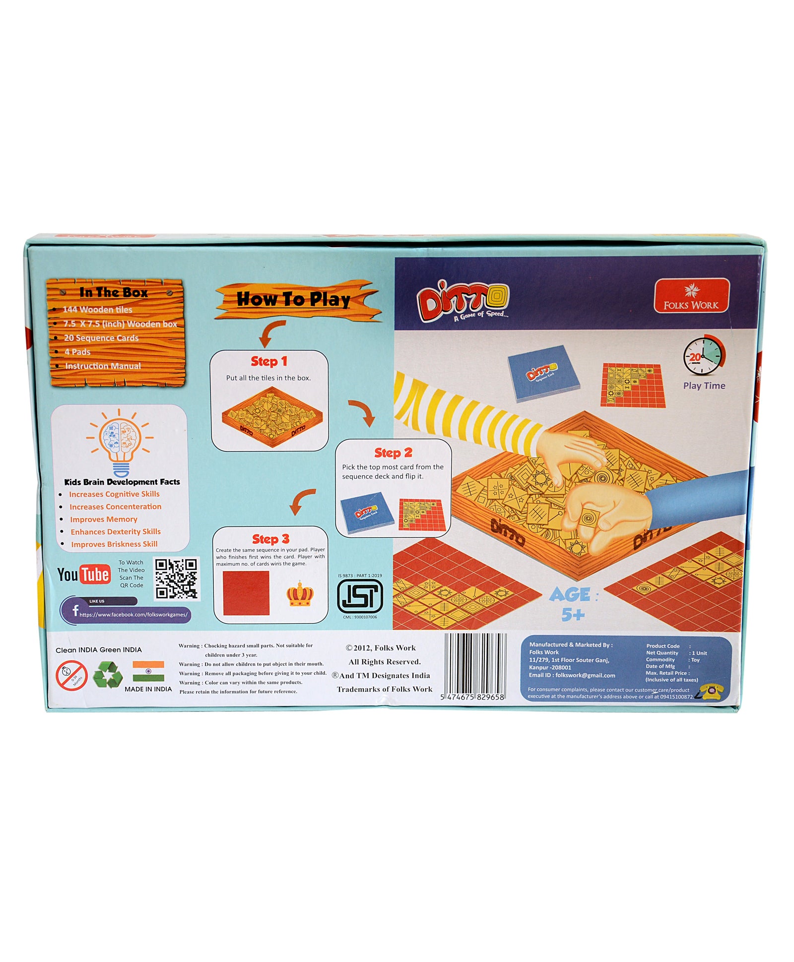 Folks Work DITTO Board Game - Wooden Tile Strategy Game for All Ages