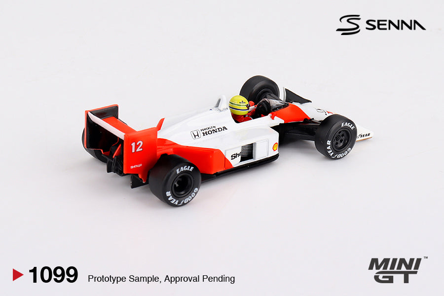 MINI GT #1099 McLaren MP4/4 #12 Ayrton Senna 1988 Japanese Grand Prix Winner – 1:64 Die-Cast Model Car