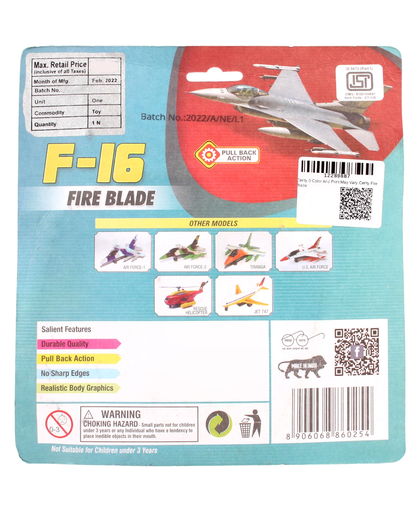 Centy F-16 Pull Back Action Fire Blade Plane - Multicolor