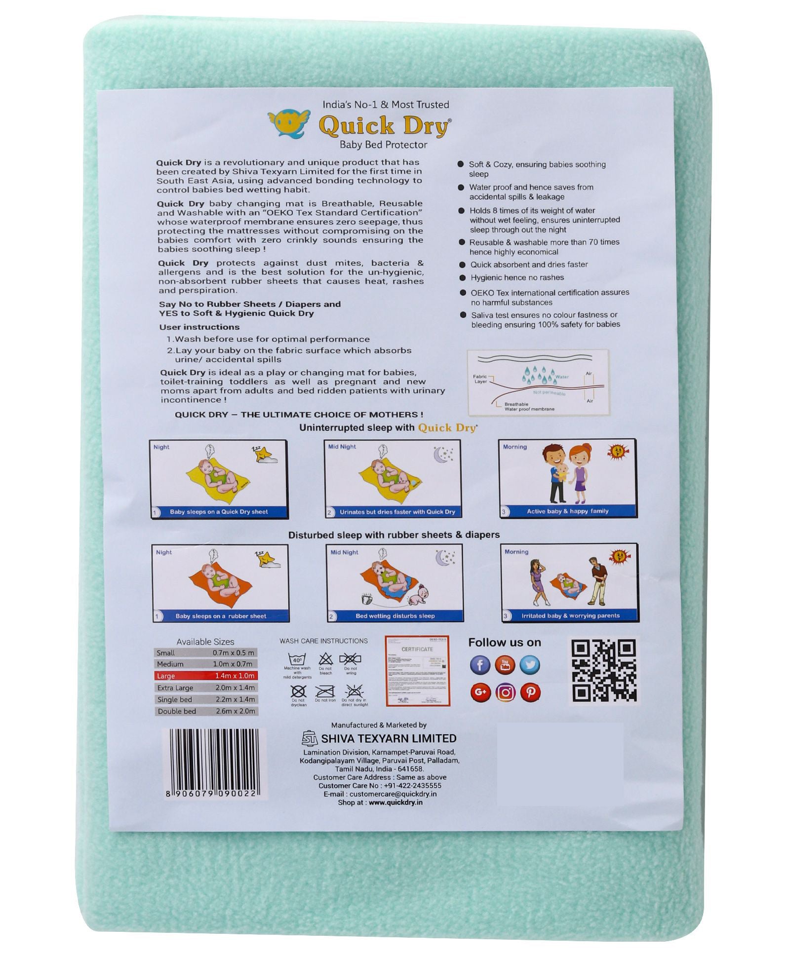 Quick Dry Baby Bed Protector - Random Color