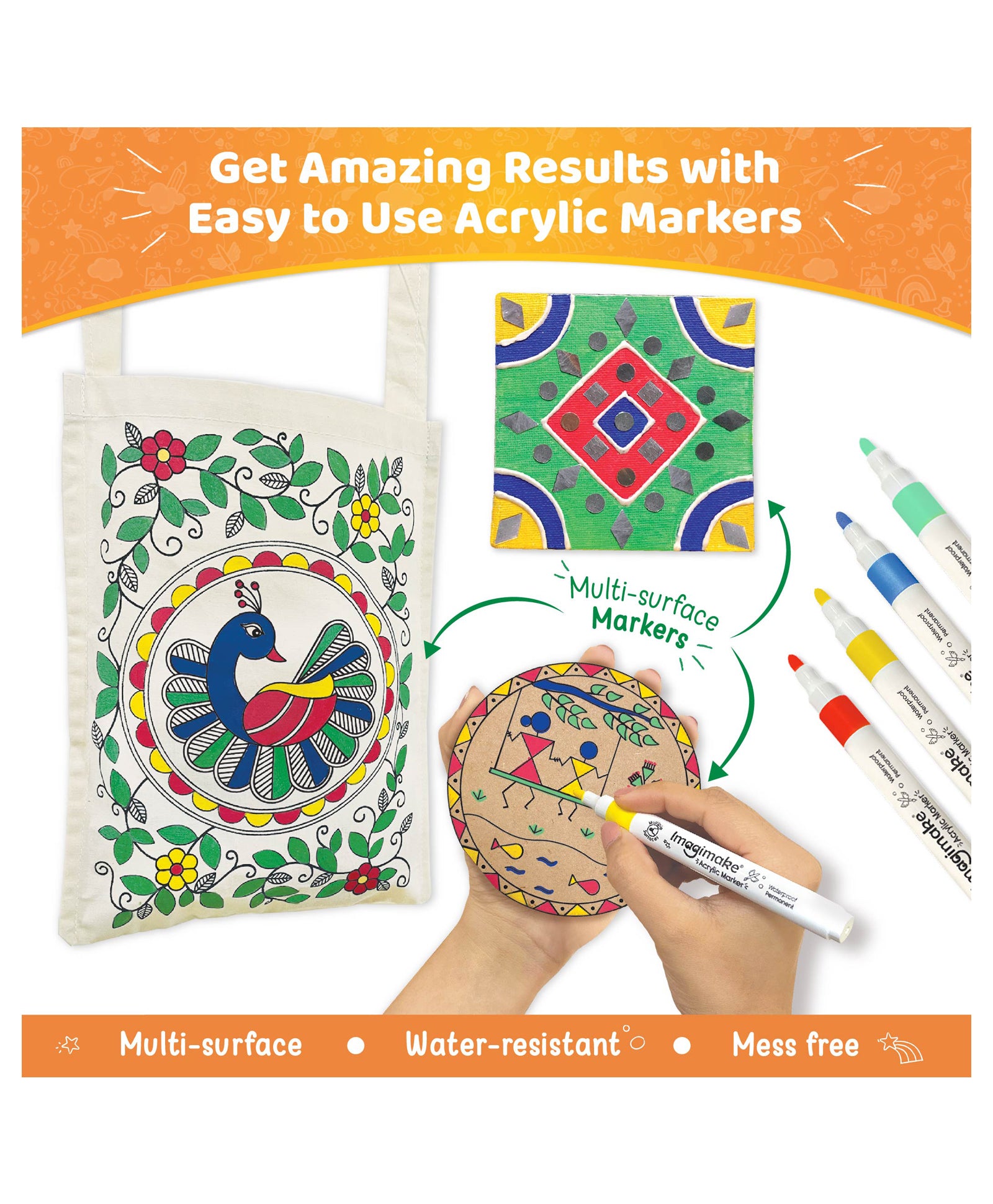 Imagimake Learn Indian Art Forms: DIY Arts and Craft Kit for Kids (Ages 8-12) - Explore 5 Traditional Art Techniques: Madhubani, Warli, Lippan, Mandala & Block Printing - Ideal for Girls, Boys, and Creative Minds - Multi-color