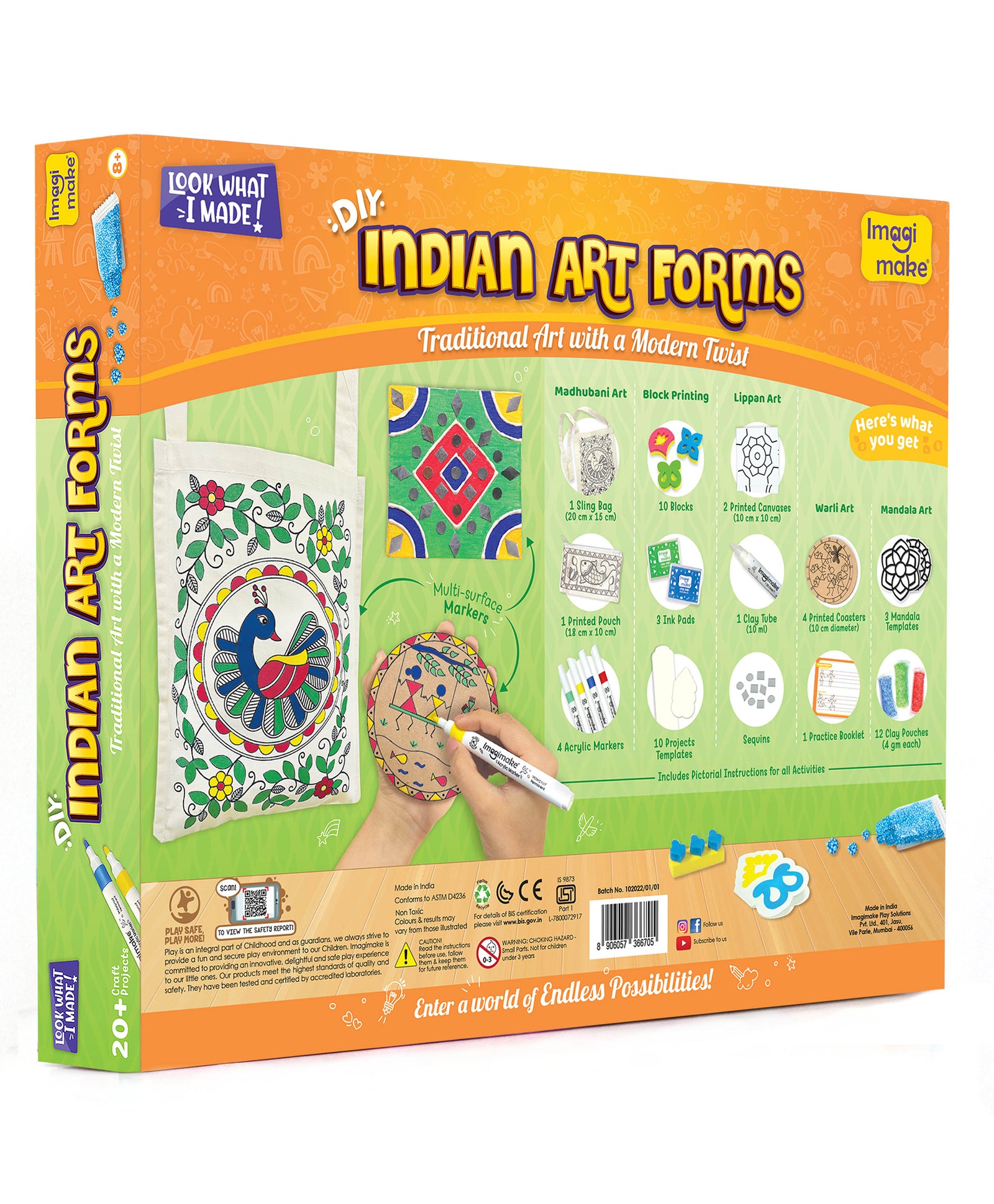 Imagimake Learn Indian Art Forms: DIY Arts and Craft Kit for Kids (Ages 8-12) - Explore 5 Traditional Art Techniques: Madhubani, Warli, Lippan, Mandala & Block Printing - Ideal for Girls, Boys, and Creative Minds - Multi-color