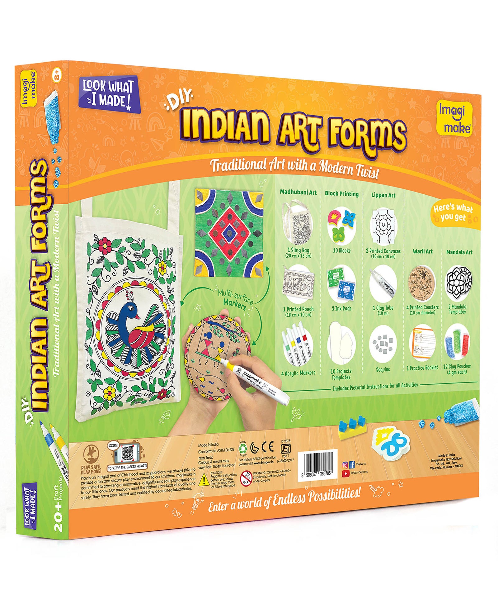 Imagimake Learn Indian Art Forms: DIY Arts and Craft Kit for Kids (Ages 8-12) - Explore 5 Traditional Art Techniques: Madhubani, Warli, Lippan, Mandala & Block Printing - Ideal for Girls, Boys, and Creative Minds - Multi-color