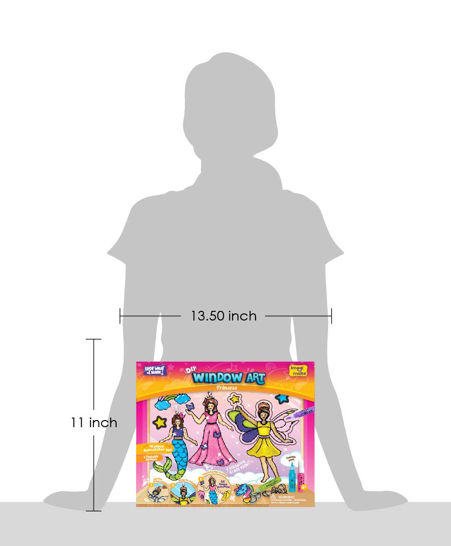 Imagimake Princess-Themed Window Art Craft Kit: 16-Piece Glass Painting Set with Mermaid and Unicorn Designs - Ideal for Girls Aged 5 Years & Up